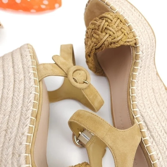 New Veronica Beard Mustard Tan Reema Platform Espadrille Sandals Size 10 - Picture 7 of 14